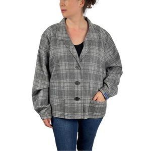 PENDLETON 49'ER STYLE GRAY PLAID VIRGIN WOOL COLLARED LARGE BUTTON DOWN JACKET